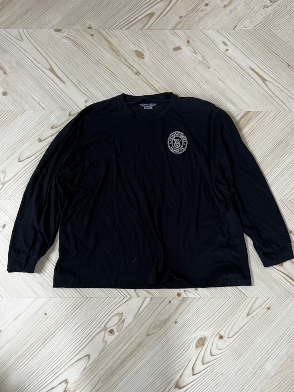 Victoria's Secret Black Long-Sleeve Crewneck with Chest Crest
